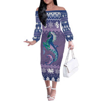 Carmarthenshire Wales Christmas Off The Shoulder Long Sleeve Dress Heraldic Sea-Horse Celtic Design - Wonder Print Shop