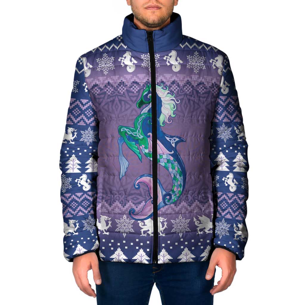Carmarthenshire Wales Christmas Padded Jacket Heraldic Sea-Horse Celtic Design - Wonder Print Shop