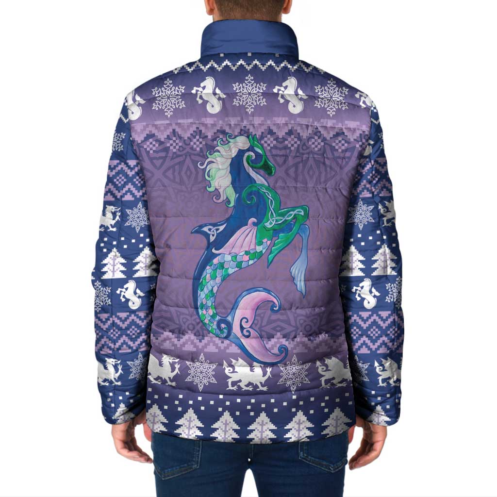 Carmarthenshire Wales Christmas Padded Jacket Heraldic Sea-Horse Celtic Design - Wonder Print Shop