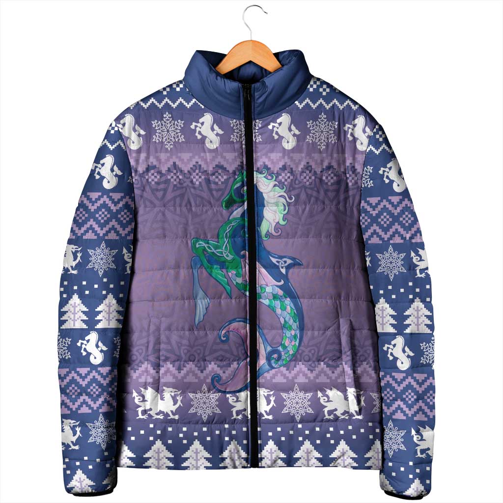 Carmarthenshire Wales Christmas Padded Jacket Heraldic Sea-Horse Celtic Design - Wonder Print Shop