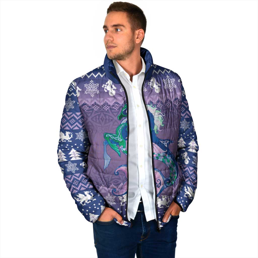 Carmarthenshire Wales Christmas Padded Jacket Heraldic Sea-Horse Celtic Design - Wonder Print Shop