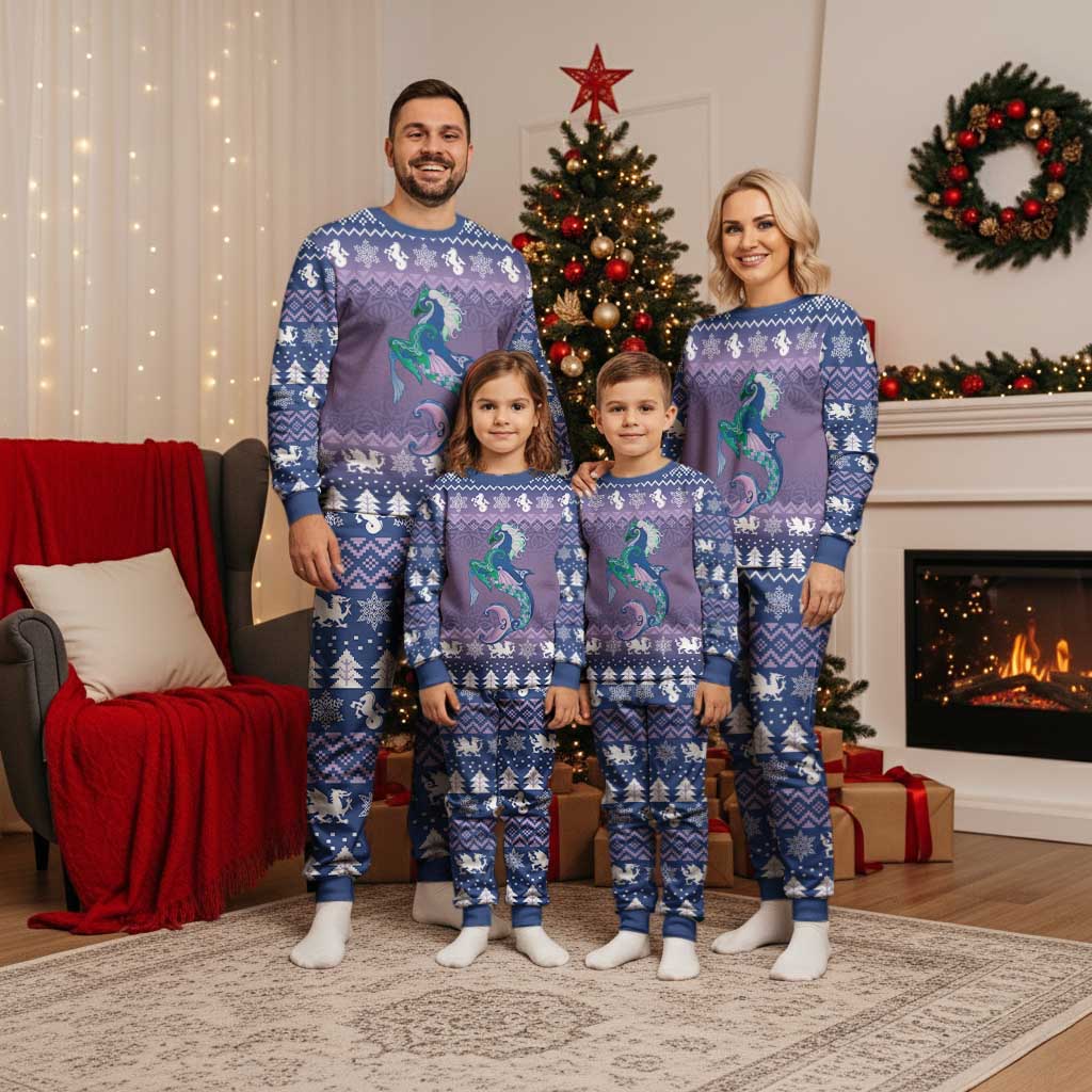Carmarthenshire Wales Christmas Pajama Set Heraldic Sea-Horse Celtic Design - Wonder Print Shop