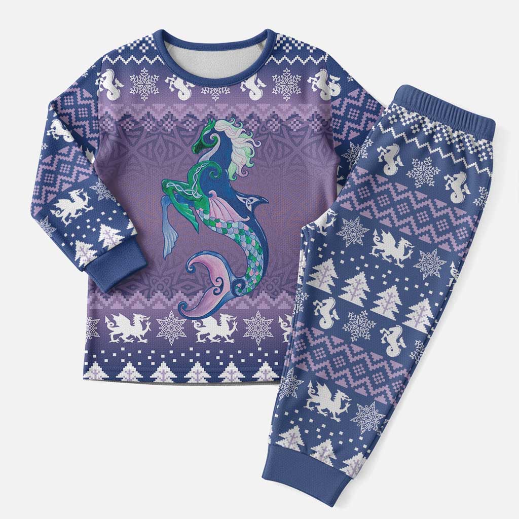Carmarthenshire Wales Christmas Pajama Set Heraldic Sea-Horse Celtic Design - Wonder Print Shop