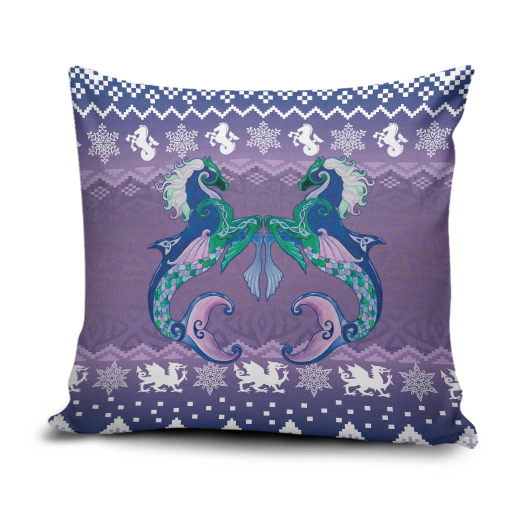 Carmarthenshire Wales Christmas Pillow Cover Heraldic Sea-Horse Celtic Design - Wonder Print Shop