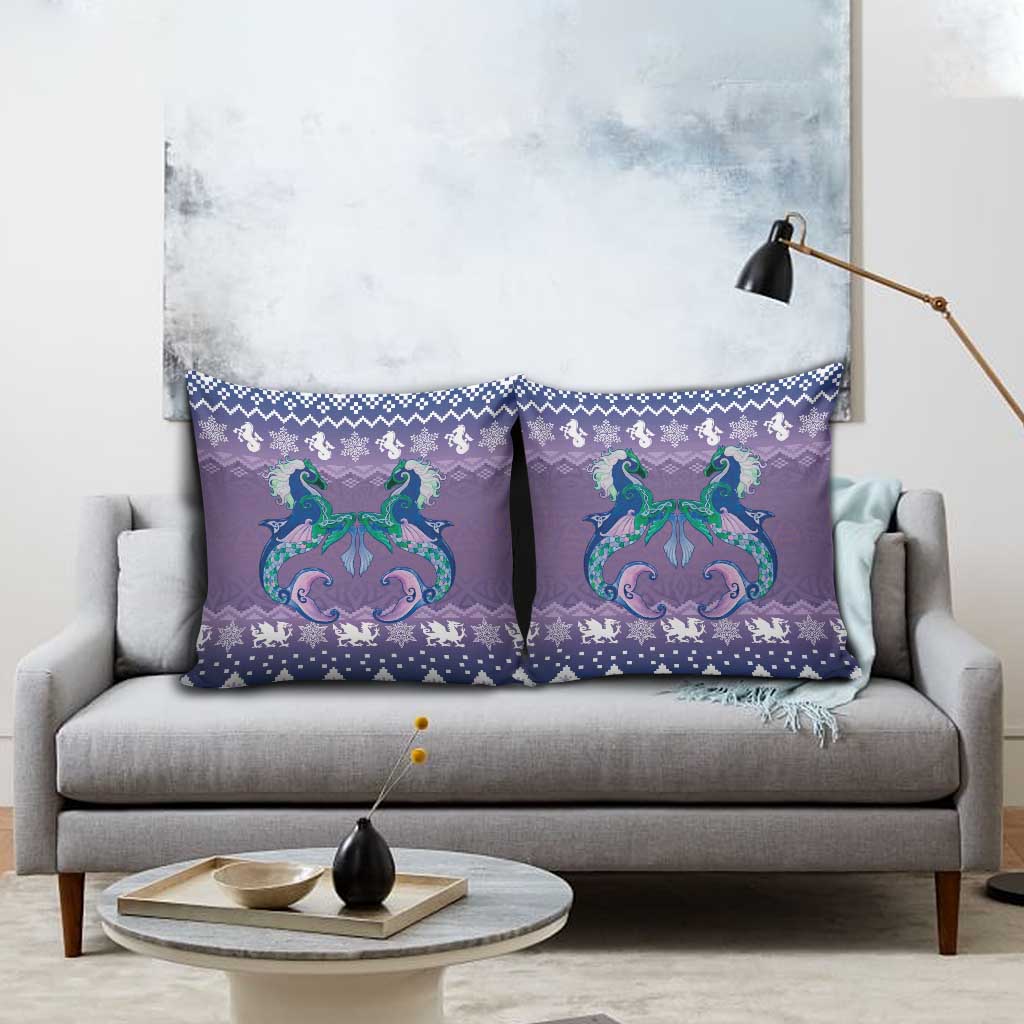 Carmarthenshire Wales Christmas Pillow Cover Heraldic Sea-Horse Celtic Design - Wonder Print Shop