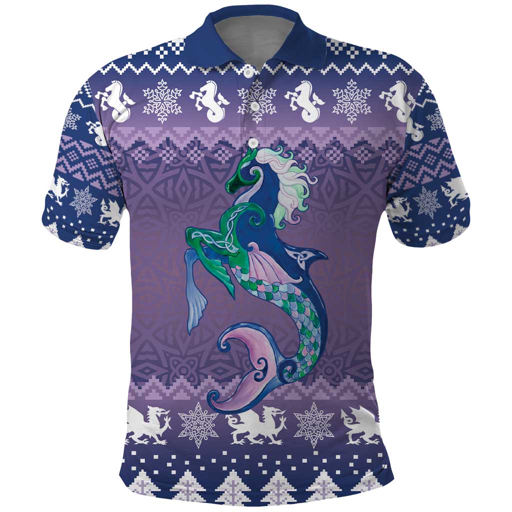 Carmarthenshire Wales Christmas Polo Shirt Heraldic Sea-Horse Celtic Design - Wonder Print Shop