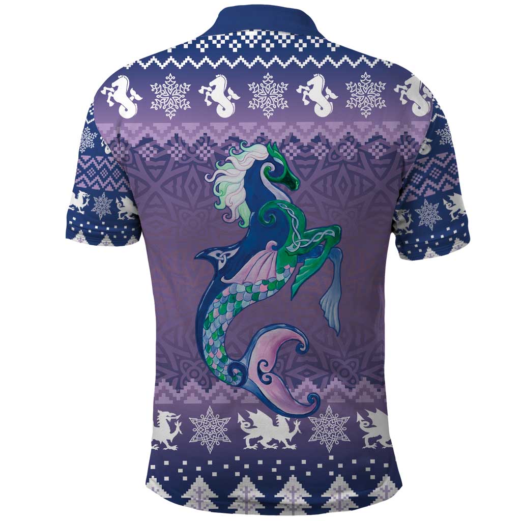Carmarthenshire Wales Christmas Polo Shirt Heraldic Sea-Horse Celtic Design - Wonder Print Shop