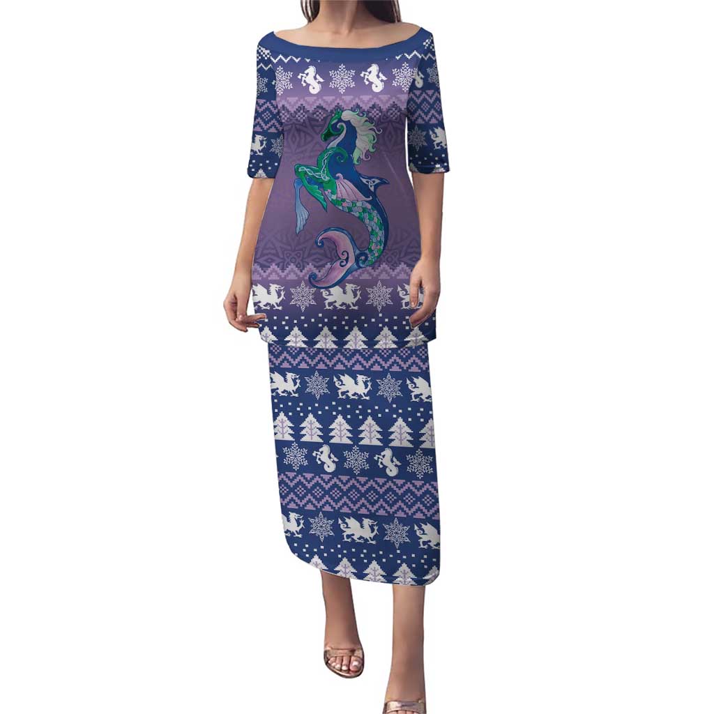 Carmarthenshire Wales Christmas Puletasi Heraldic Sea-Horse Celtic Design - Wonder Print Shop