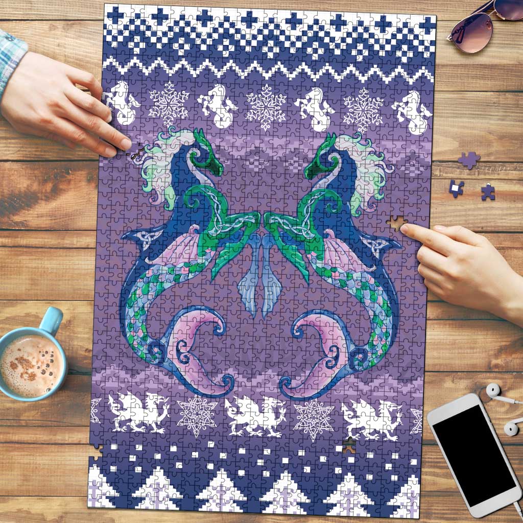 Carmarthenshire Wales Christmas Puzzle Heraldic Sea-Horse Celtic Design - Wonder Print Shop