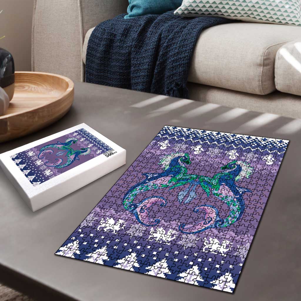 Carmarthenshire Wales Christmas Puzzle Heraldic Sea-Horse Celtic Design - Wonder Print Shop
