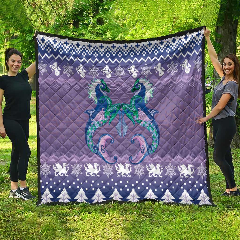 Carmarthenshire Wales Christmas Quilt Heraldic Sea-Horse Celtic Design - Wonder Print Shop