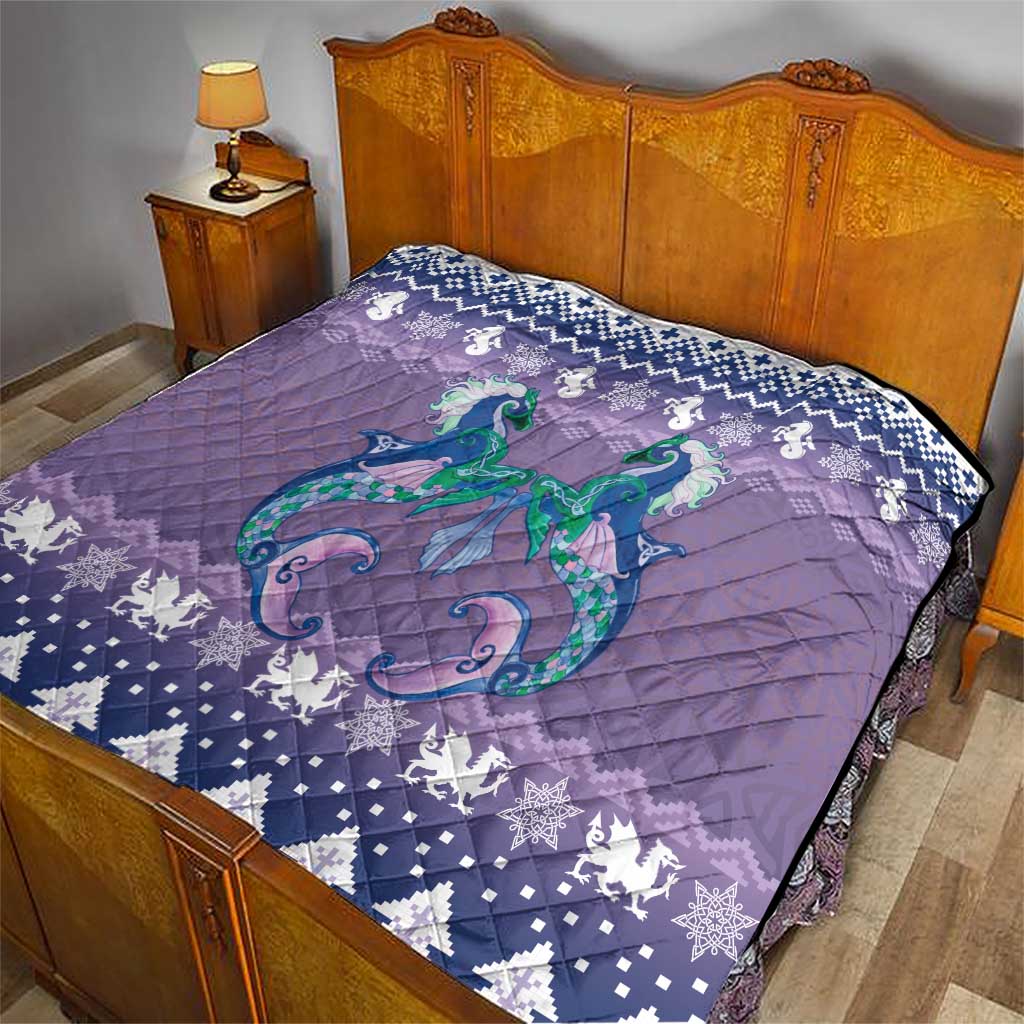 Carmarthenshire Wales Christmas Quilt Heraldic Sea-Horse Celtic Design - Wonder Print Shop