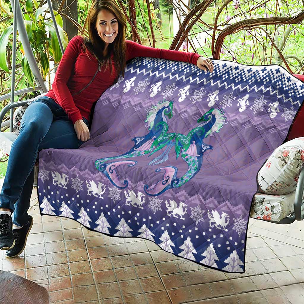 Carmarthenshire Wales Christmas Quilt Heraldic Sea-Horse Celtic Design - Wonder Print Shop