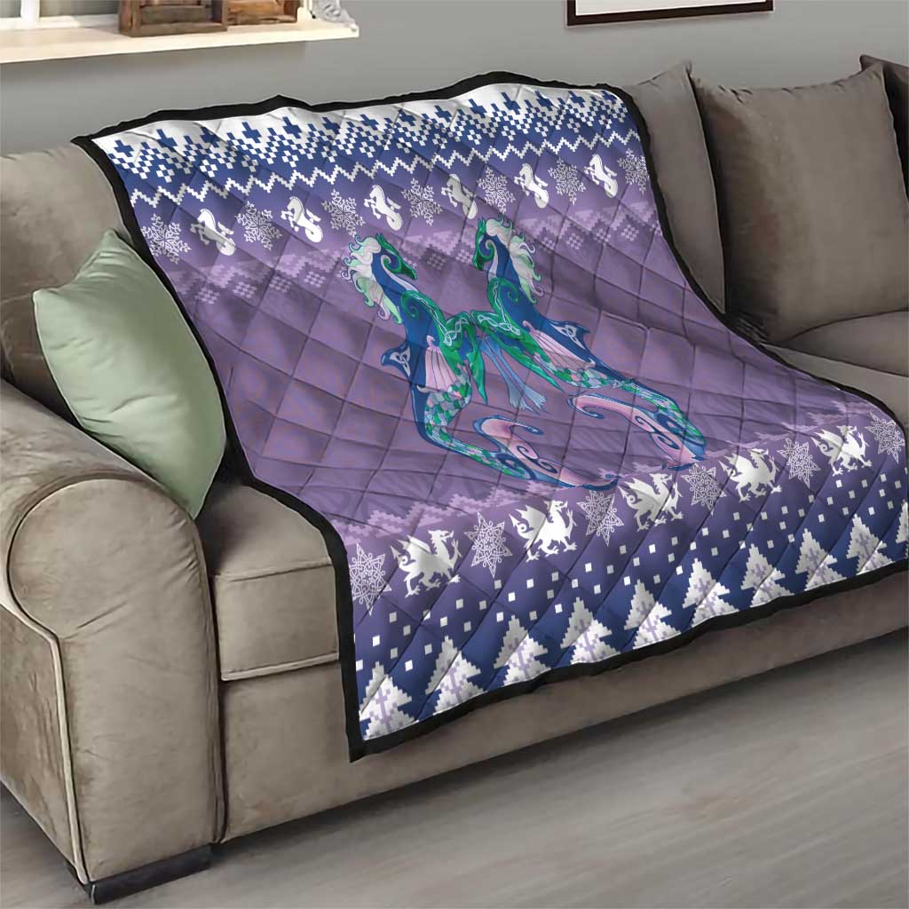 Carmarthenshire Wales Christmas Quilt Heraldic Sea-Horse Celtic Design - Wonder Print Shop