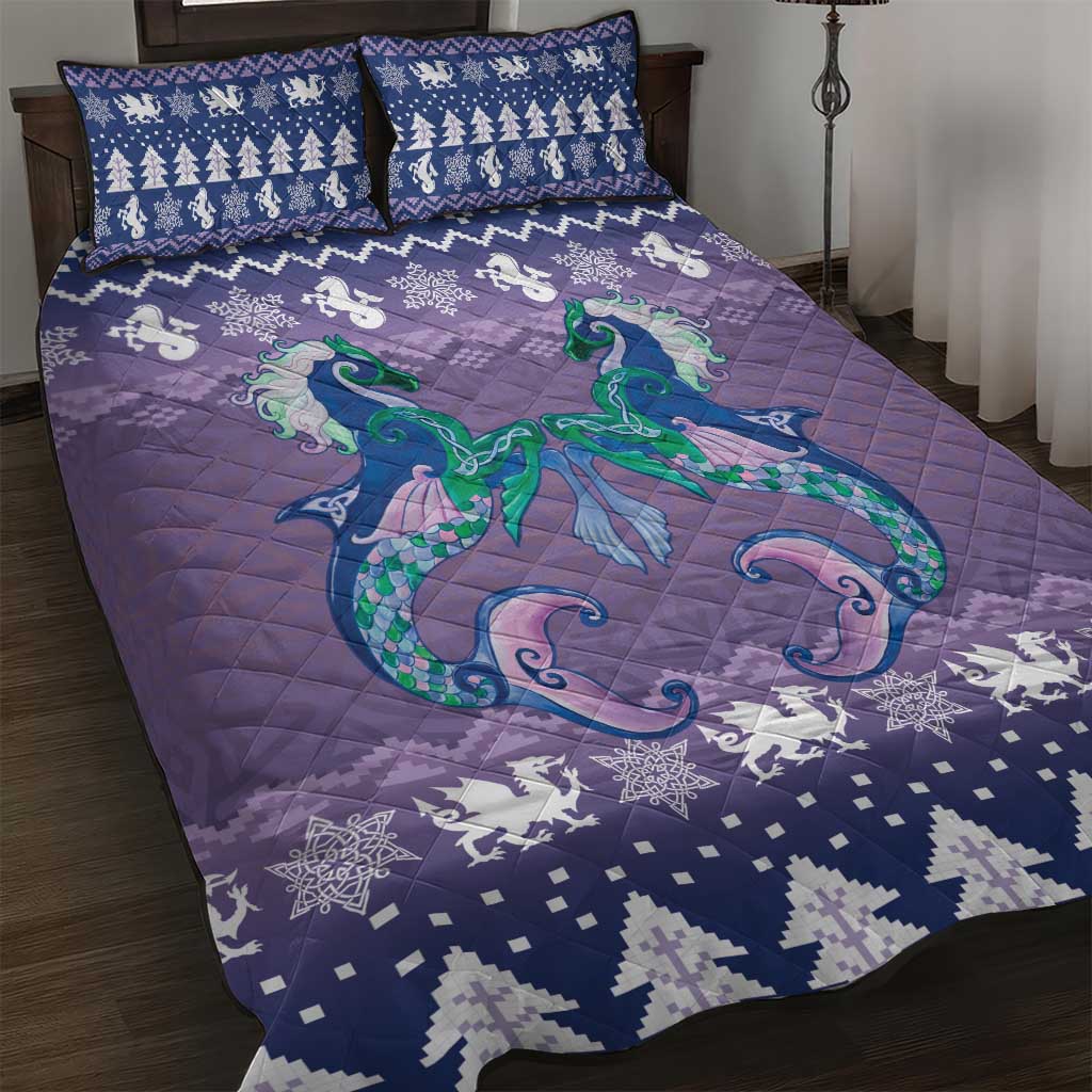 Carmarthenshire Wales Christmas Quilt Bed Set Heraldic Sea-Horse Celtic Design - Wonder Print Shop