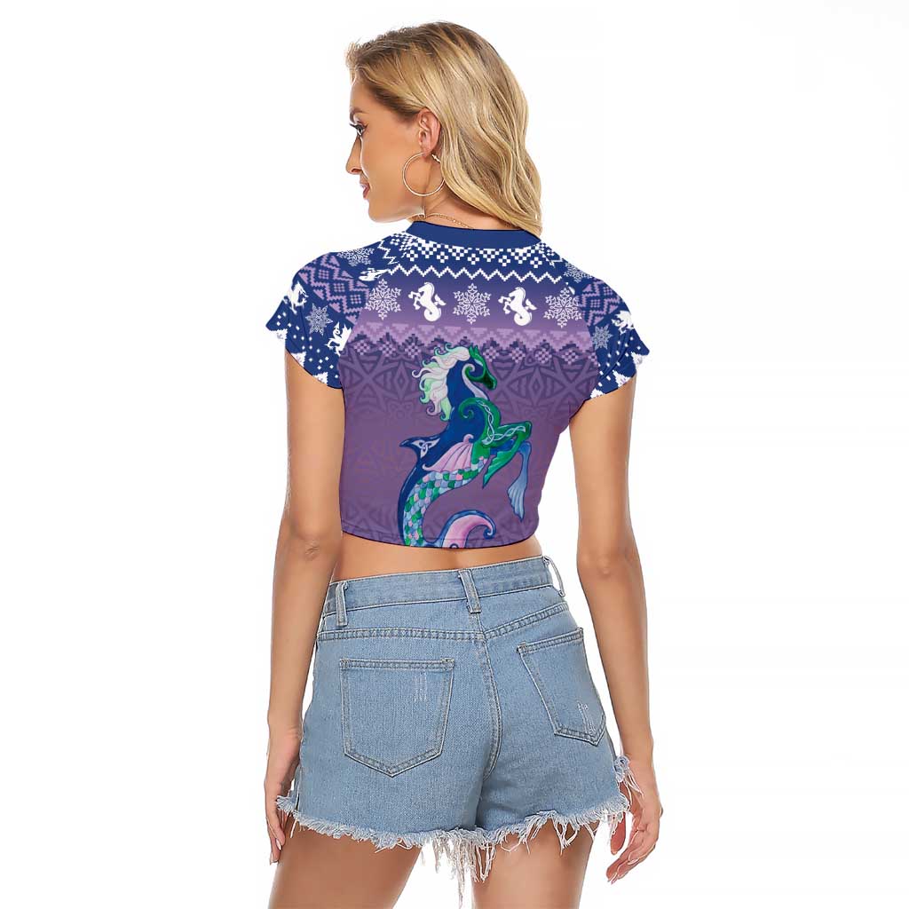 Carmarthenshire Wales Christmas Raglan Cropped T Shirt Heraldic Sea-Horse Celtic Design - Wonder Print Shop