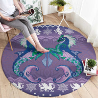 Carmarthenshire Wales Christmas Round Carpet Heraldic Sea-Horse Celtic Design - Wonder Print Shop