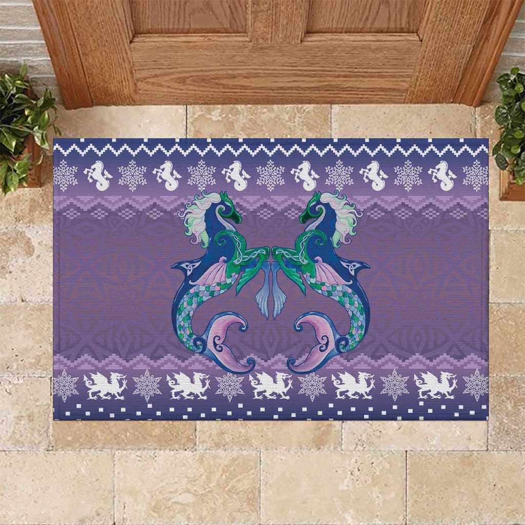 Carmarthenshire Wales Christmas Rubber Doormat Heraldic Sea-Horse Celtic Design - Wonder Print Shop