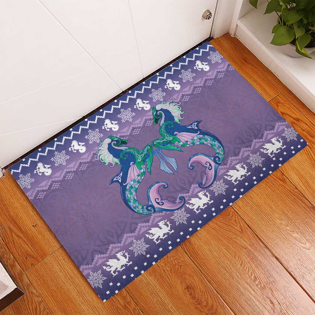 Carmarthenshire Wales Christmas Rubber Doormat Heraldic Sea-Horse Celtic Design - Wonder Print Shop