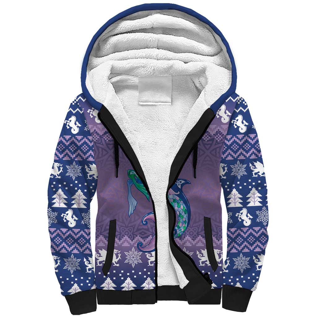 Carmarthenshire Wales Christmas Sherpa Hoodie Heraldic Sea-Horse Celtic Design - Wonder Print Shop