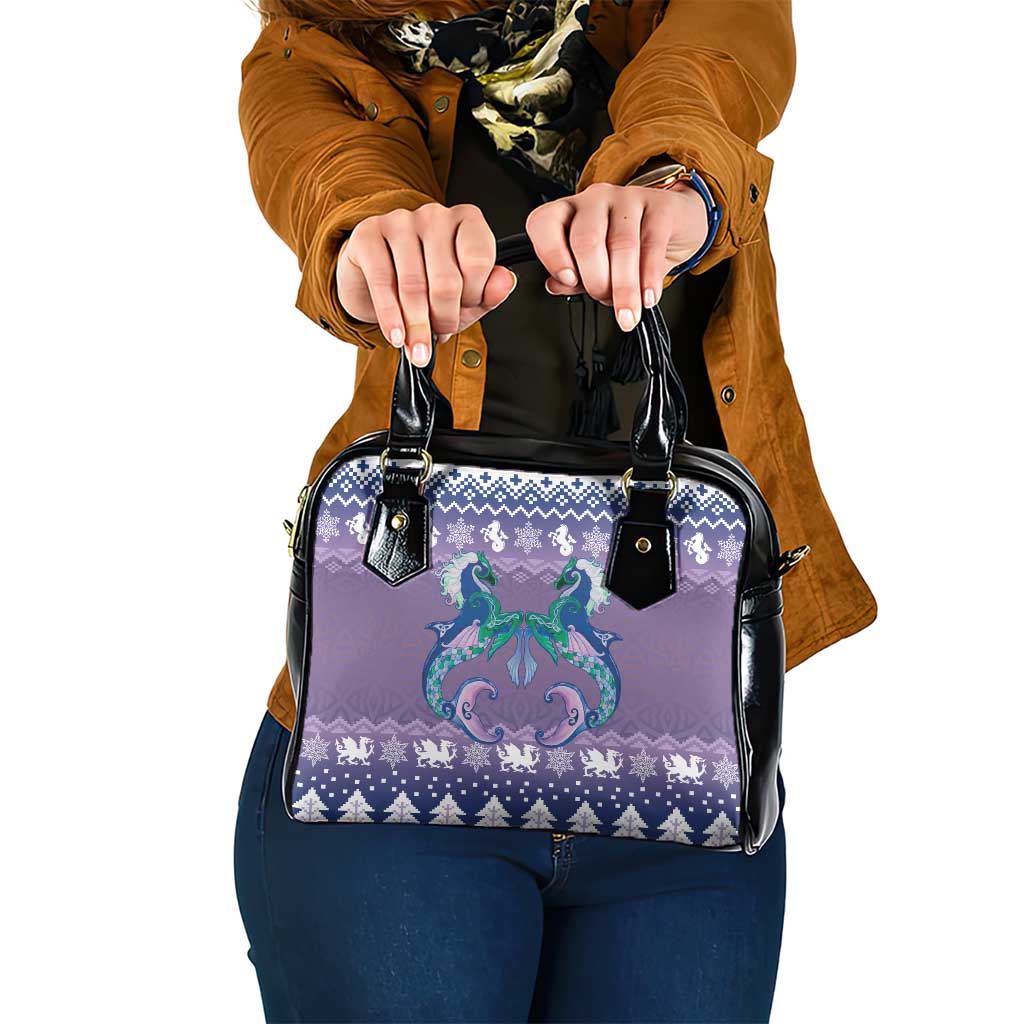 Carmarthenshire Wales Christmas Shoulder Handbag Heraldic Sea-Horse Celtic Design - Wonder Print Shop