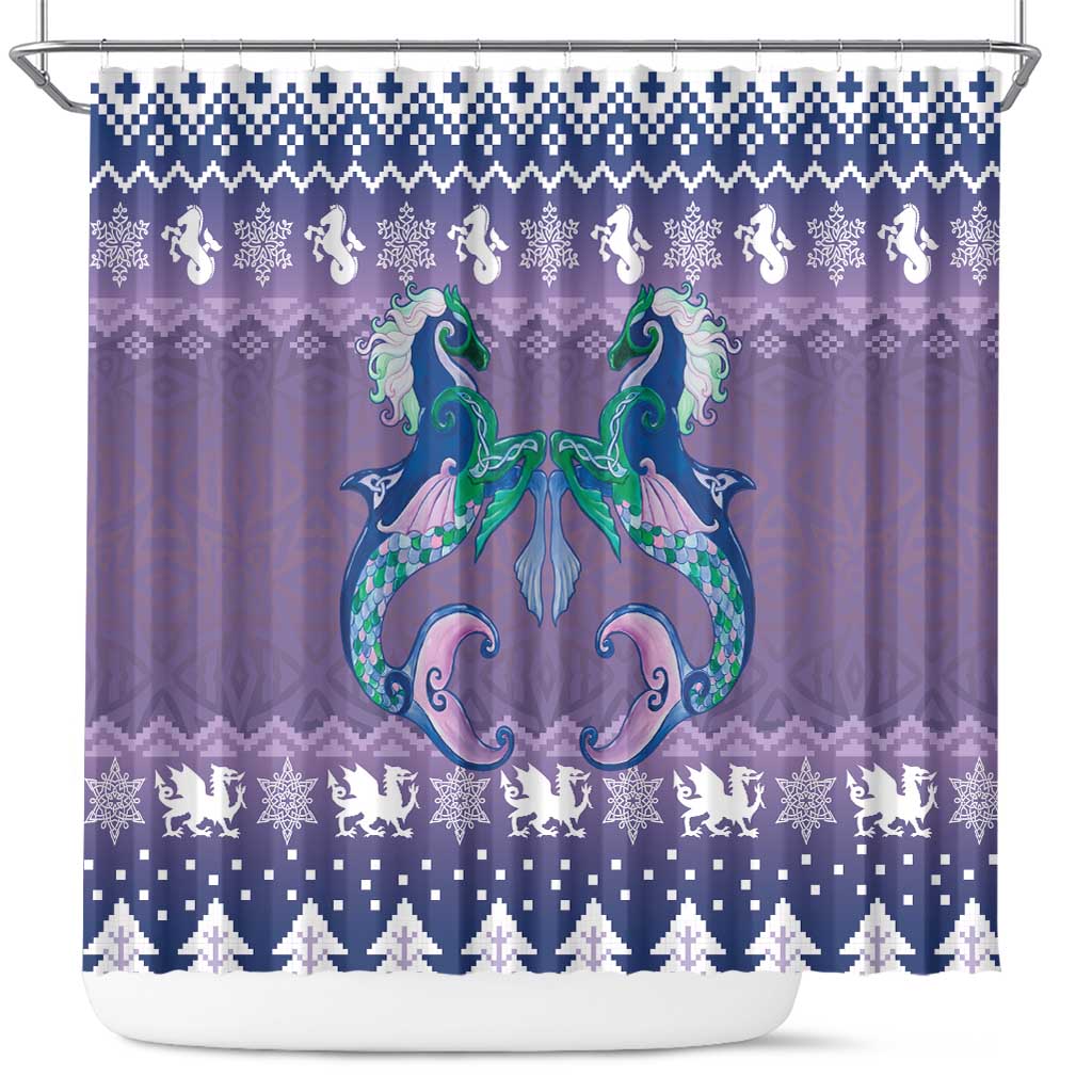 Carmarthenshire Wales Christmas Shower Curtain Heraldic Sea-Horse Celtic Design - Wonder Print Shop