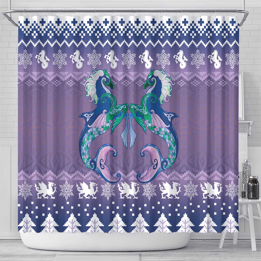 Carmarthenshire Wales Christmas Shower Curtain Heraldic Sea-Horse Celtic Design - Wonder Print Shop
