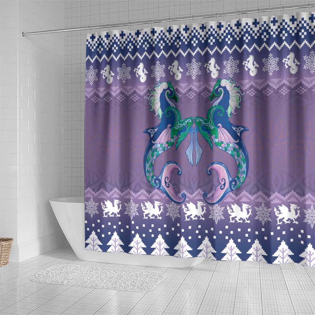 Carmarthenshire Wales Christmas Shower Curtain Heraldic Sea-Horse Celtic Design - Wonder Print Shop