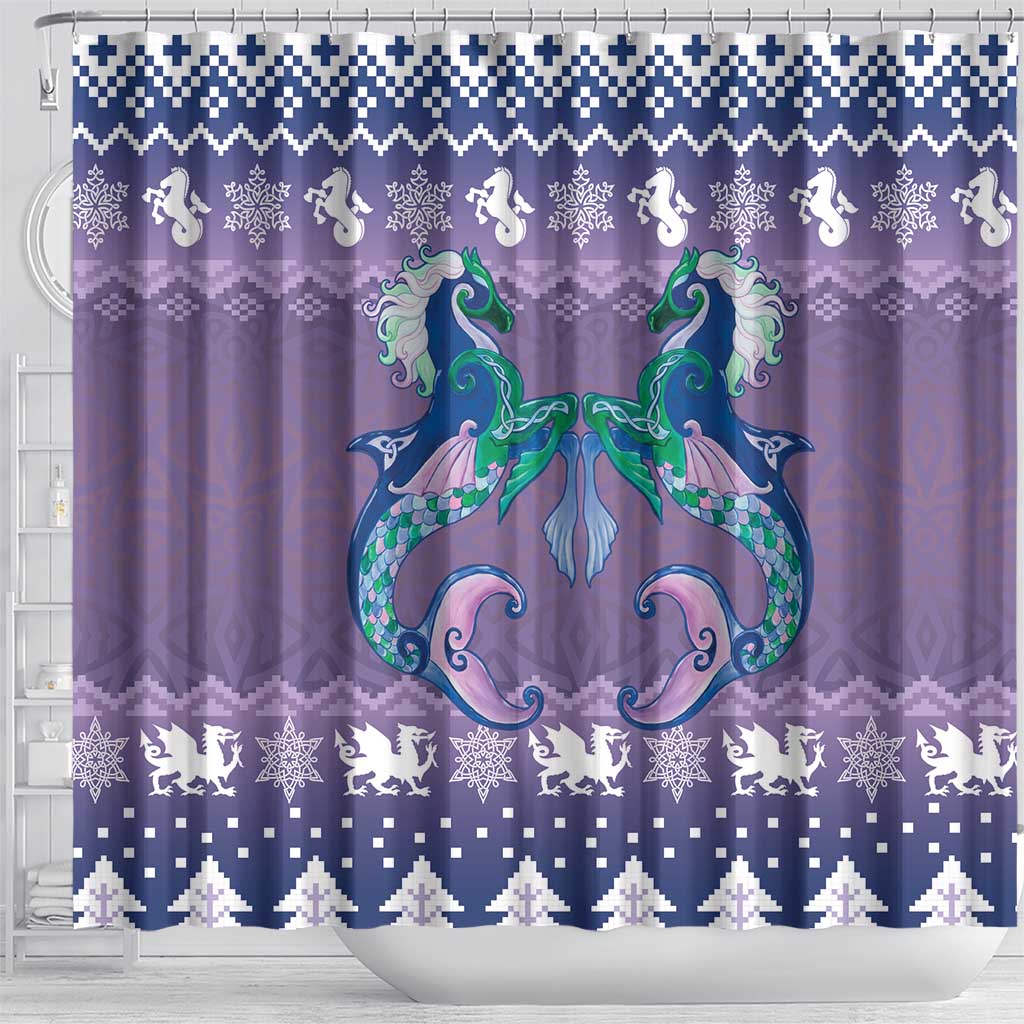 Carmarthenshire Wales Christmas Shower Curtain Heraldic Sea-Horse Celtic Design - Wonder Print Shop