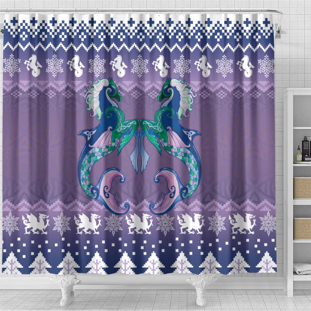 Carmarthenshire Wales Christmas Shower Curtain Heraldic Sea-Horse Celtic Design - Wonder Print Shop