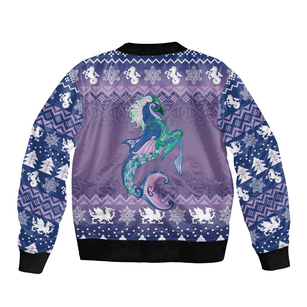 Carmarthenshire Wales Christmas Sleeve Zip Bomber Jacket Heraldic Sea-Horse Celtic Design - Wonder Print Shop