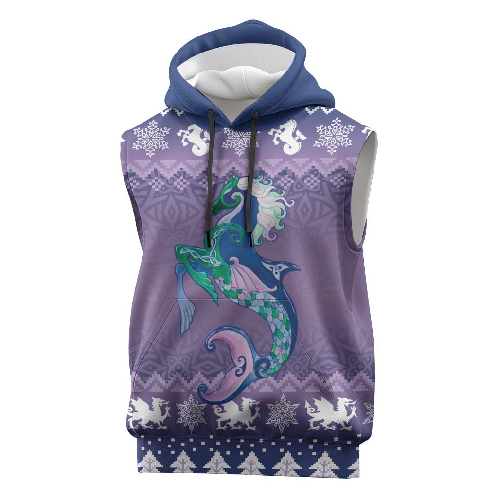 Carmarthenshire Wales Christmas Sleeveless Hoodie Heraldic Sea-Horse Celtic Design - Wonder Print Shop