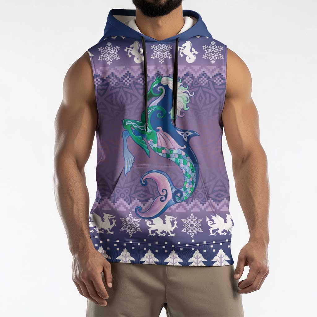 Carmarthenshire Wales Christmas Sleeveless Hoodie Heraldic Sea-Horse Celtic Design - Wonder Print Shop