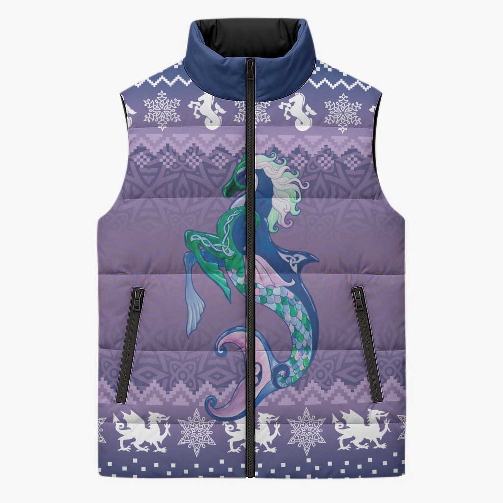 Carmarthenshire Wales Christmas Sleeveless Puffer Jacket Heraldic Sea-Horse Celtic Design - Wonder Print Shop