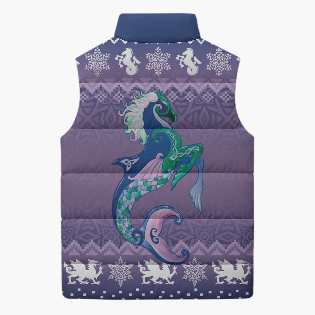 Carmarthenshire Wales Christmas Sleeveless Puffer Jacket Heraldic Sea-Horse Celtic Design - Wonder Print Shop