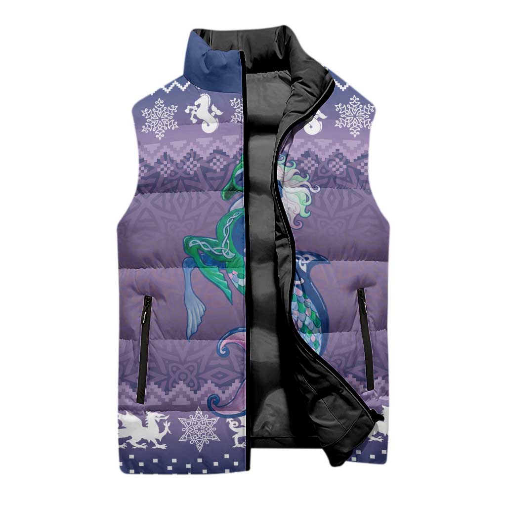 Carmarthenshire Wales Christmas Sleeveless Puffer Jacket Heraldic Sea-Horse Celtic Design - Wonder Print Shop
