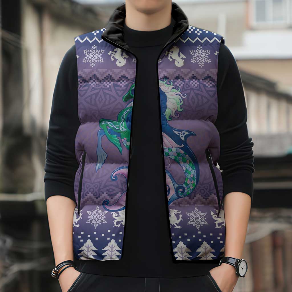 Carmarthenshire Wales Christmas Sleeveless Puffer Jacket Heraldic Sea-Horse Celtic Design - Wonder Print Shop