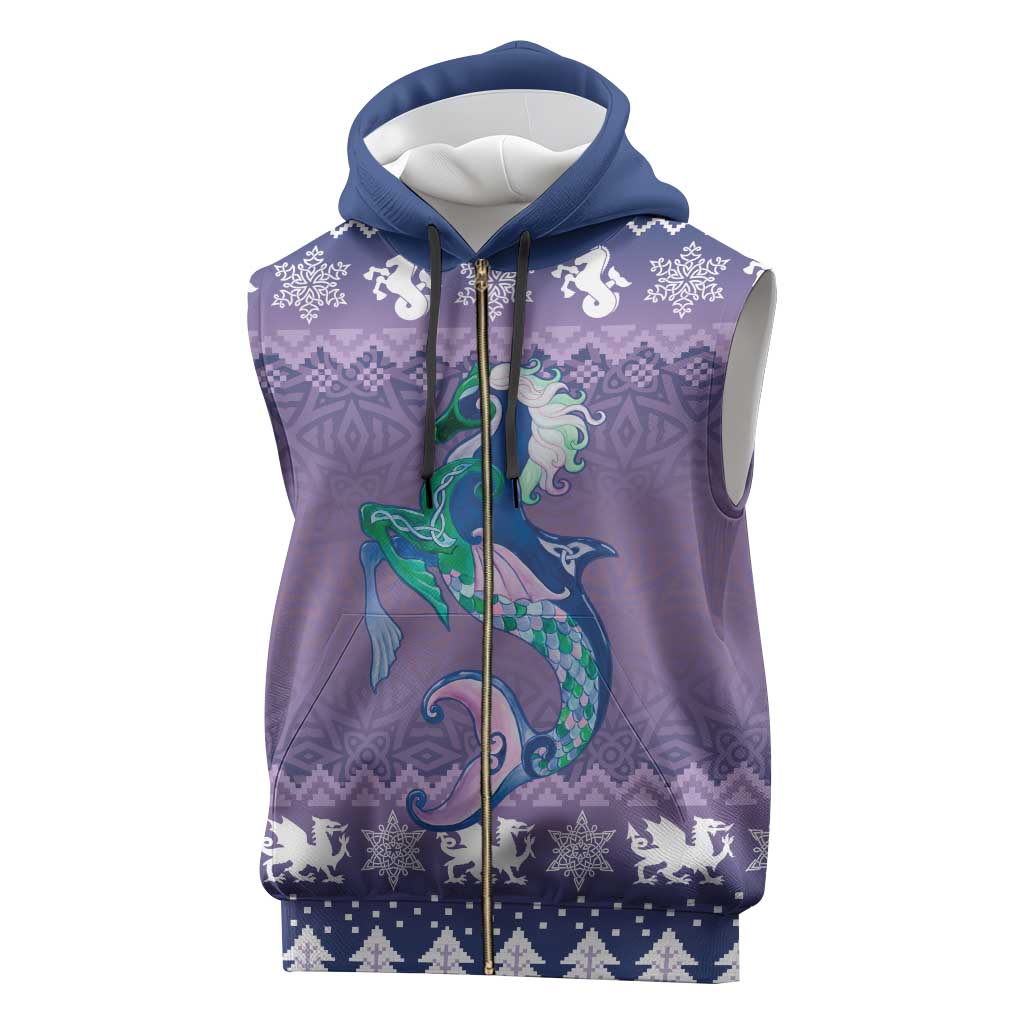 Carmarthenshire Wales Christmas Sleeveless Zip Hoodie Heraldic Sea-Horse Celtic Design - Wonder Print Shop