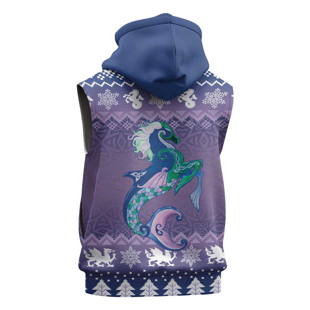 Carmarthenshire Wales Christmas Sleeveless Zip Hoodie Heraldic Sea-Horse Celtic Design - Wonder Print Shop