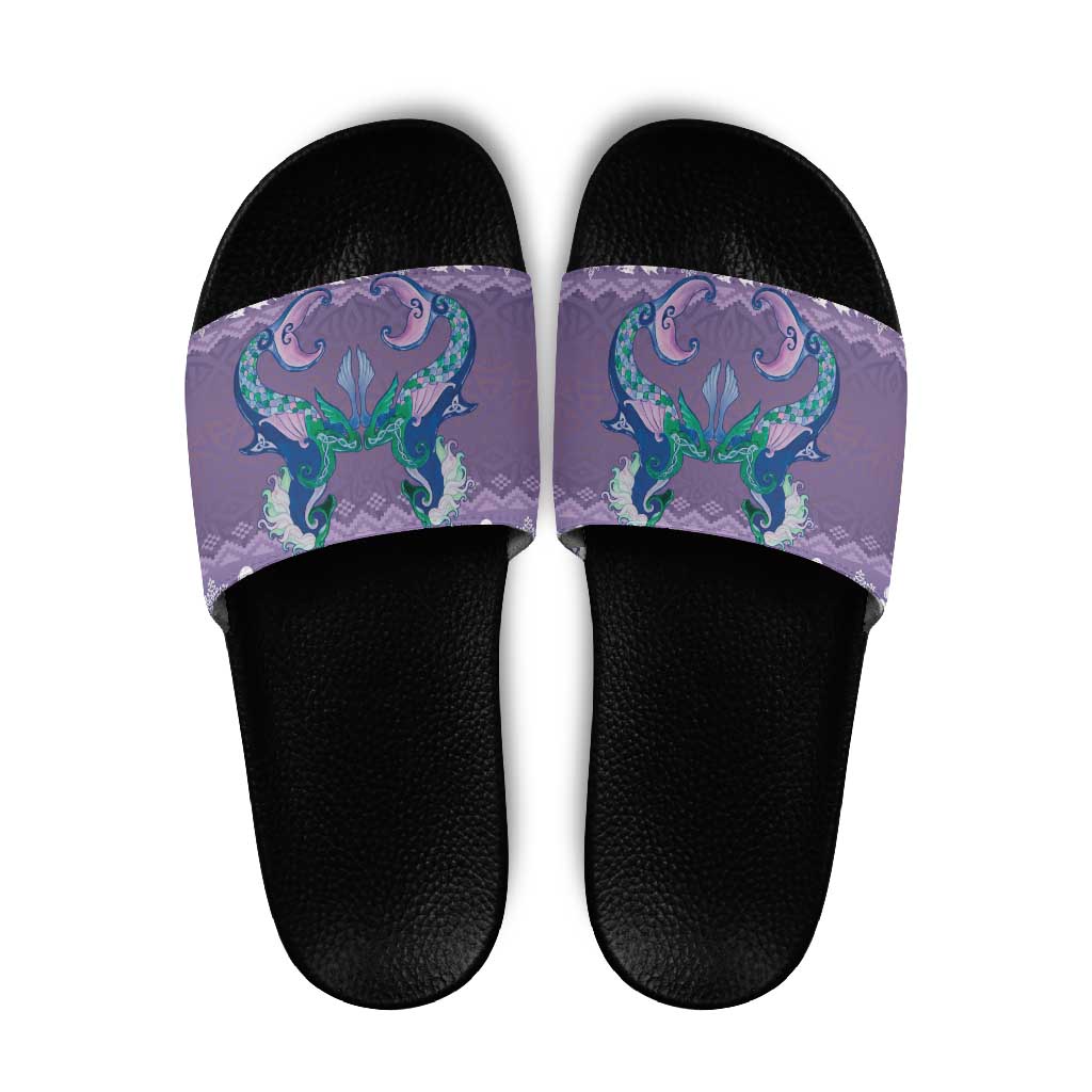 Carmarthenshire Wales Christmas Slide Sandals Heraldic Sea-Horse Celtic Design - Wonder Print Shop