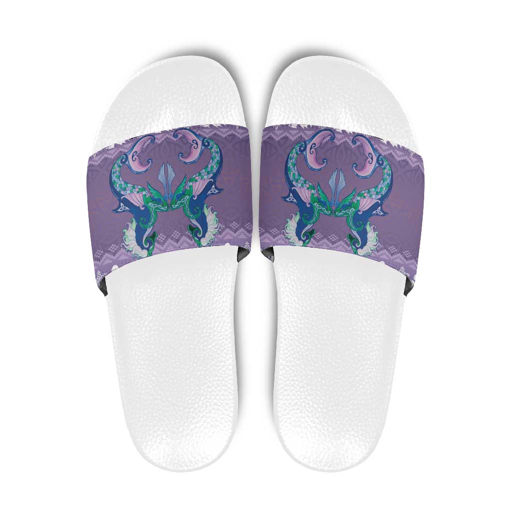 Carmarthenshire Wales Christmas Slide Sandals Heraldic Sea-Horse Celtic Design - Wonder Print Shop