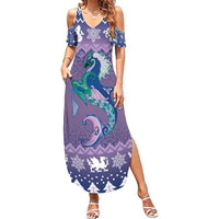 Carmarthenshire Wales Christmas Summer Maxi Dress Heraldic Sea-Horse Celtic Design - Wonder Print Shop