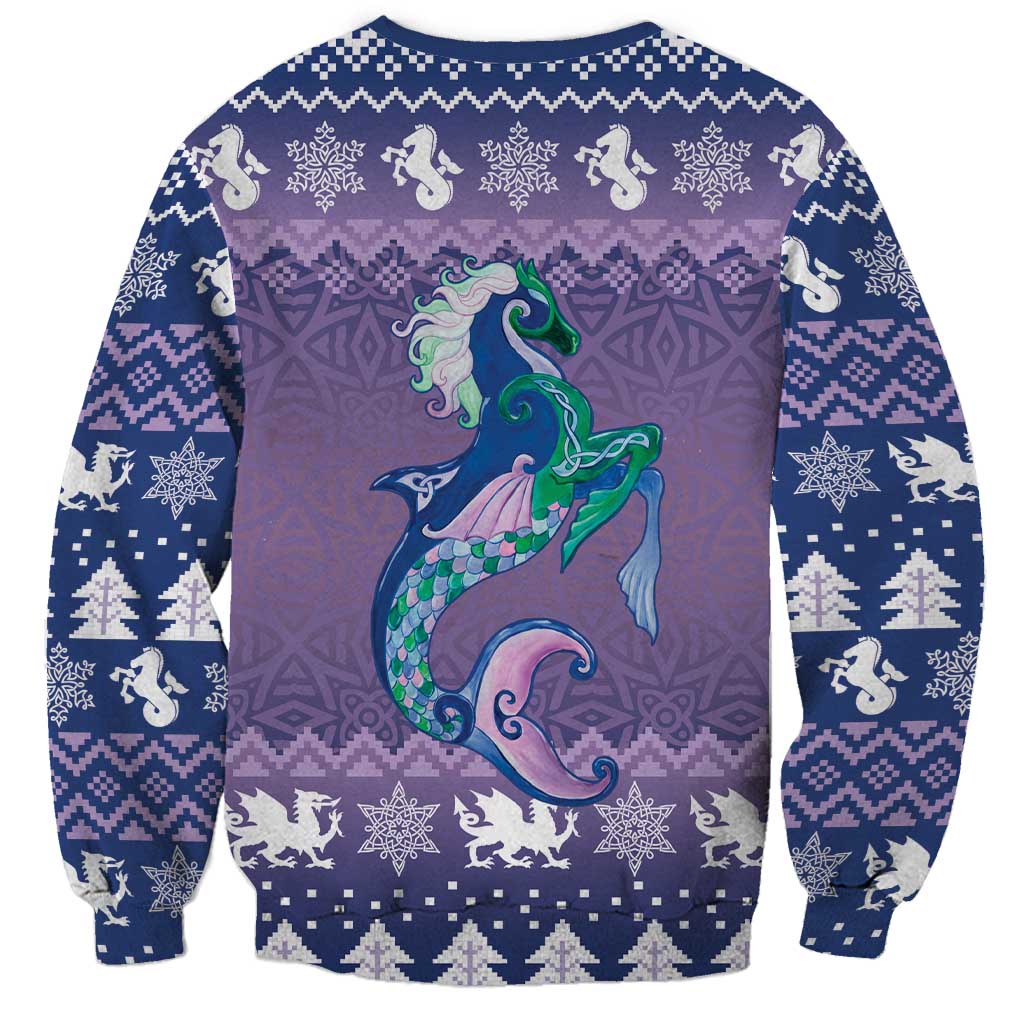 Carmarthenshire Wales Christmas Sweatshirt Heraldic Sea-Horse Celtic Design - Wonder Print Shop