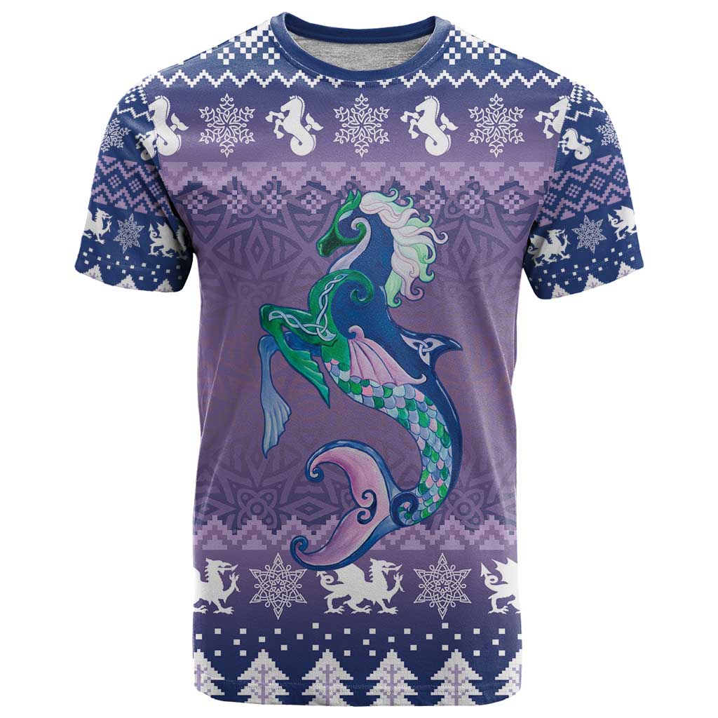 Carmarthenshire Wales Christmas T Shirt Heraldic Sea-Horse Celtic Design - Wonder Print Shop