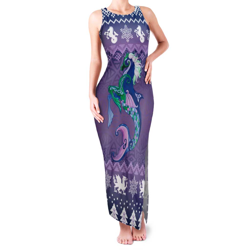 Carmarthenshire Wales Christmas Tank Maxi Dress Heraldic Sea-Horse Celtic Design - Wonder Print Shop