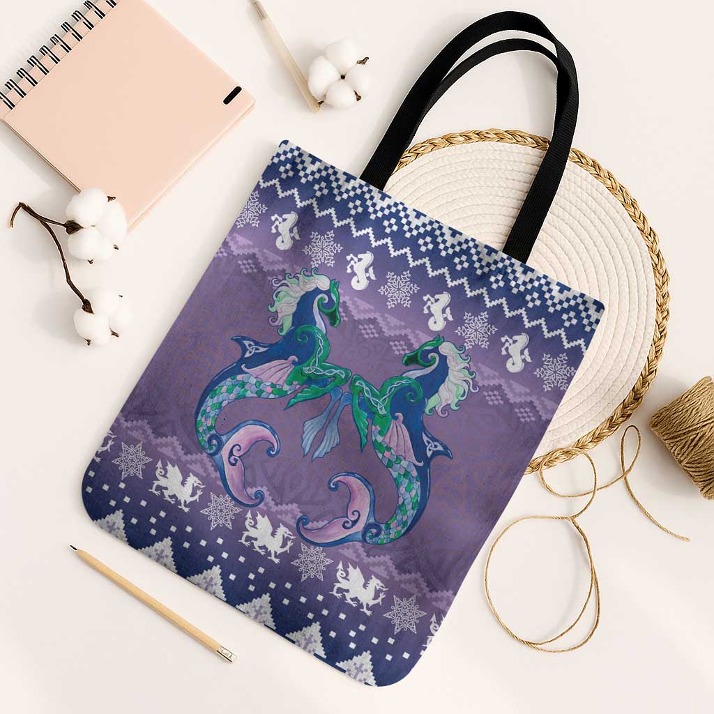 Carmarthenshire Wales Christmas Tote Bag Heraldic Sea-Horse Celtic Design - Wonder Print Shop