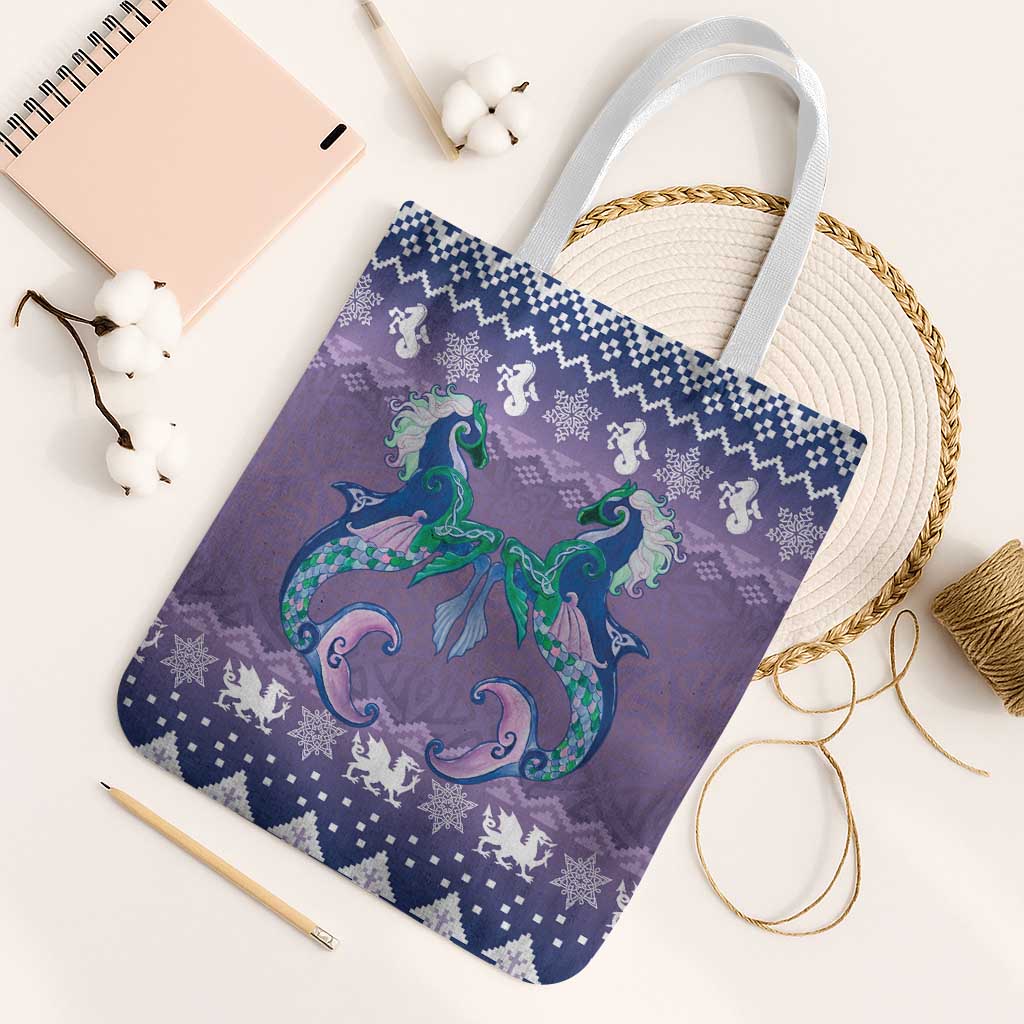Carmarthenshire Wales Christmas Tote Bag Heraldic Sea-Horse Celtic Design - Wonder Print Shop
