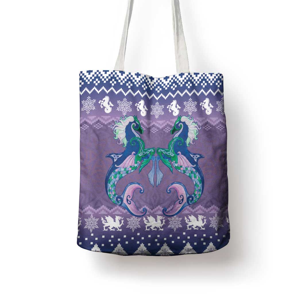 Carmarthenshire Wales Christmas Tote Bag Heraldic Sea-Horse Celtic Design - Wonder Print Shop