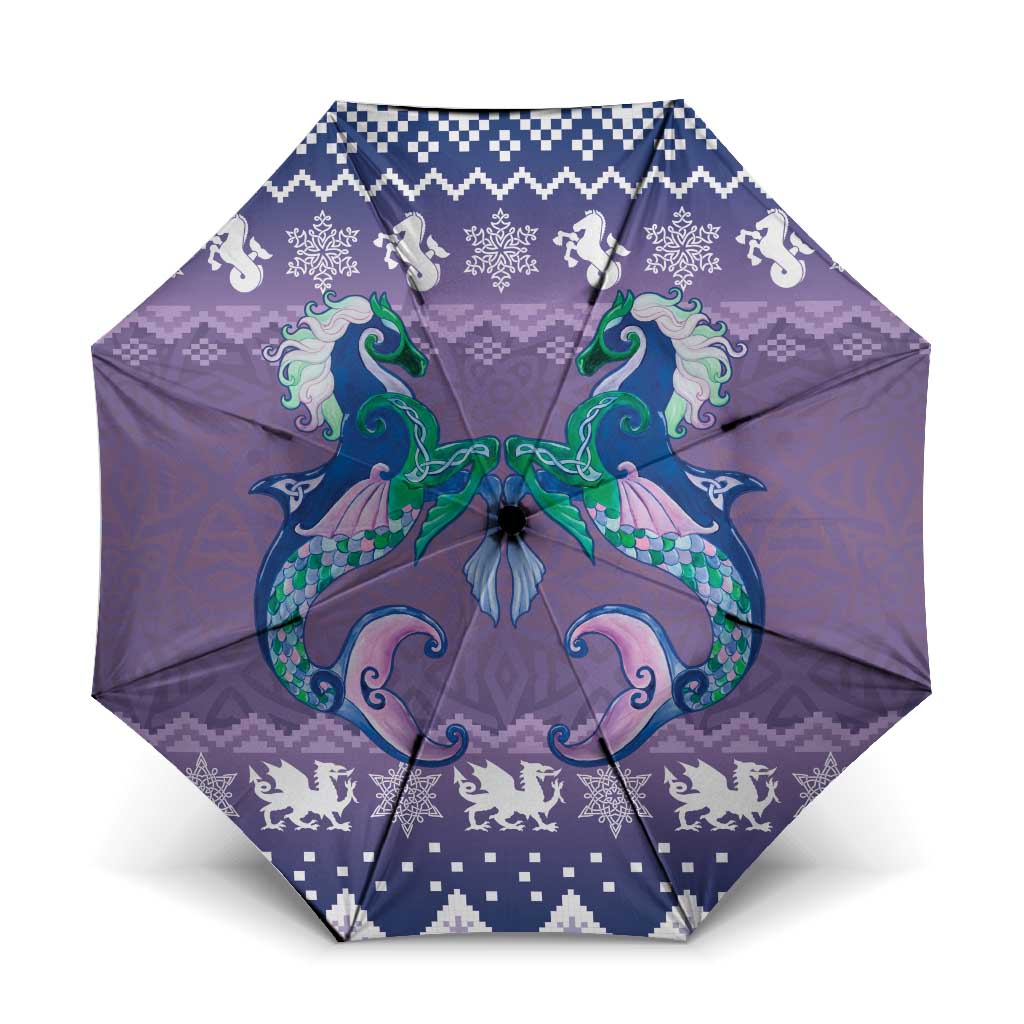 Carmarthenshire Wales Christmas Umbrella Heraldic Sea-Horse Celtic Design - Wonder Print Shop