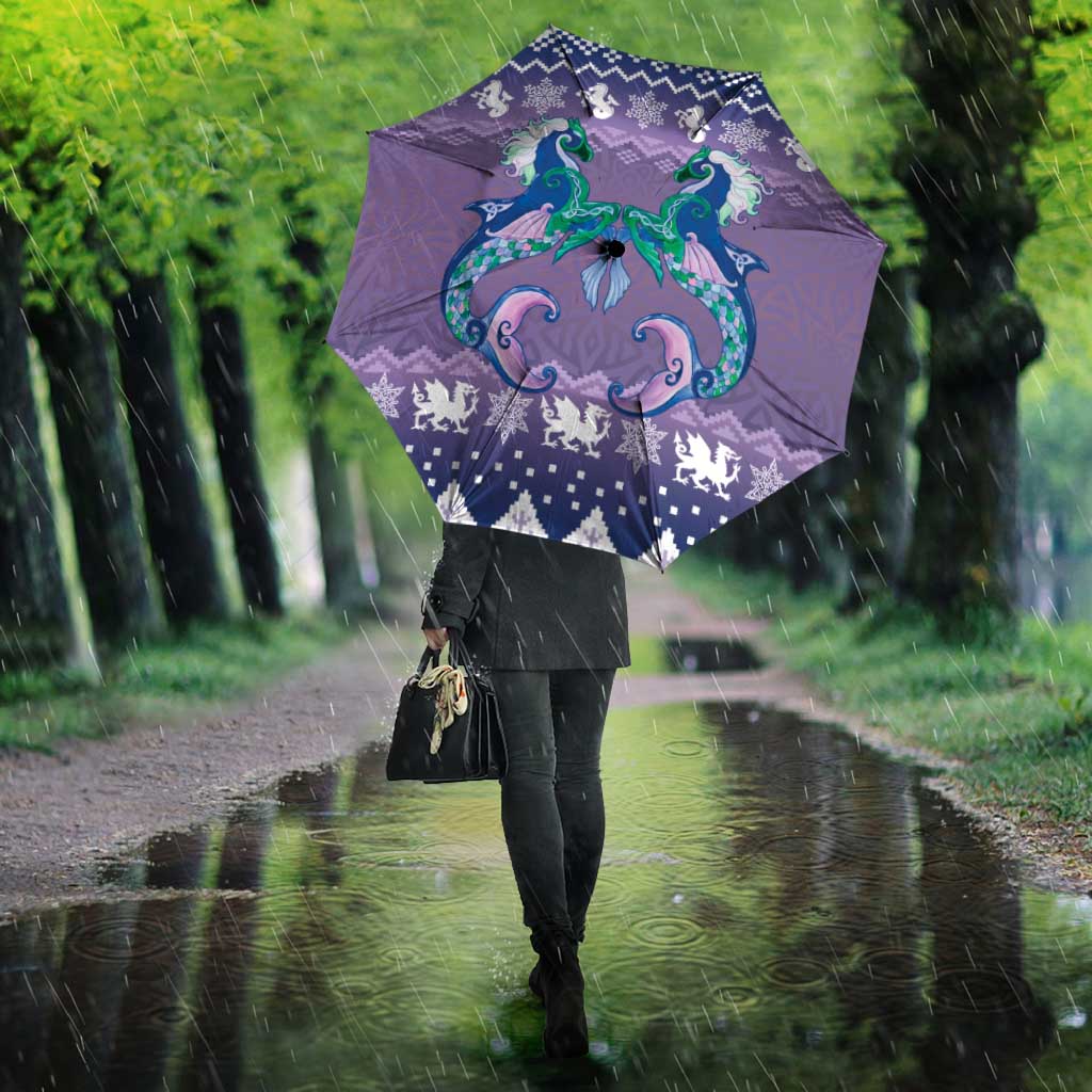 Carmarthenshire Wales Christmas Umbrella Heraldic Sea-Horse Celtic Design - Wonder Print Shop